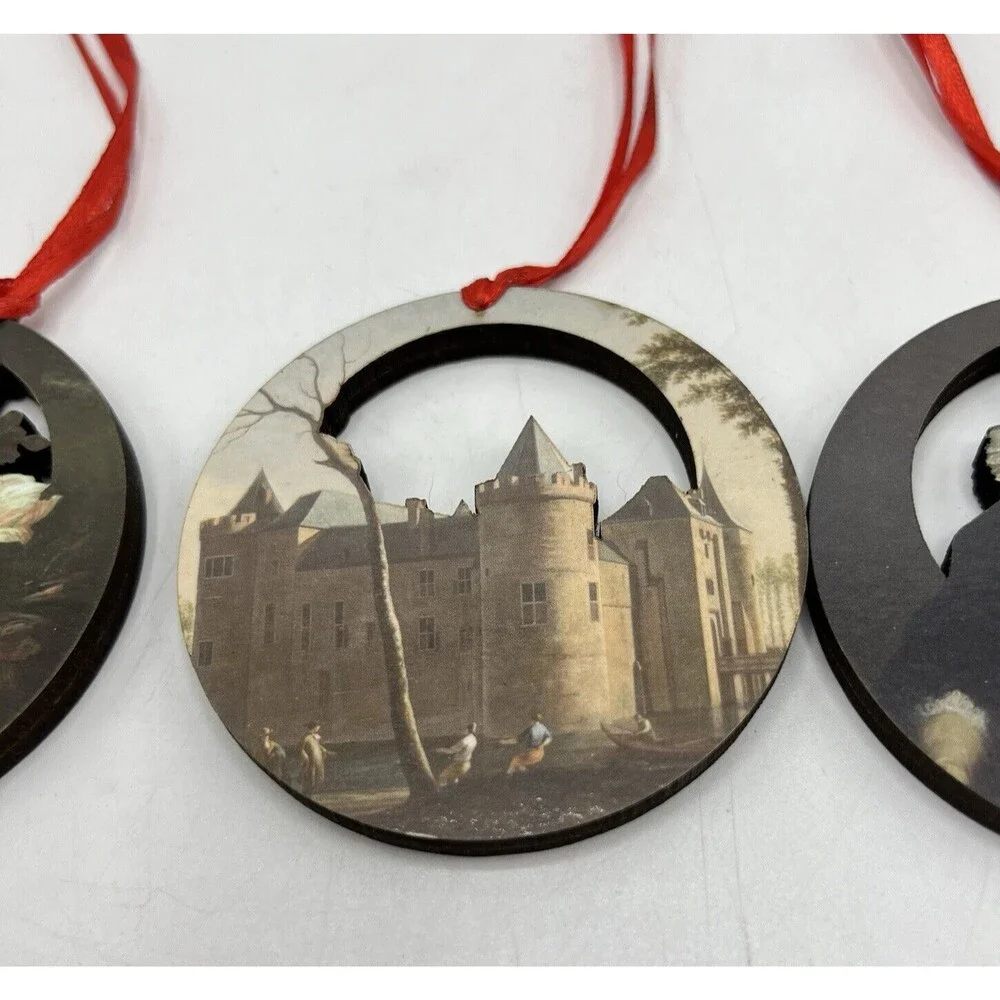 Amsterdam Castle Muiderslot 3 Ornaments Wooden Boxed *Missing 4th ornament 2.75